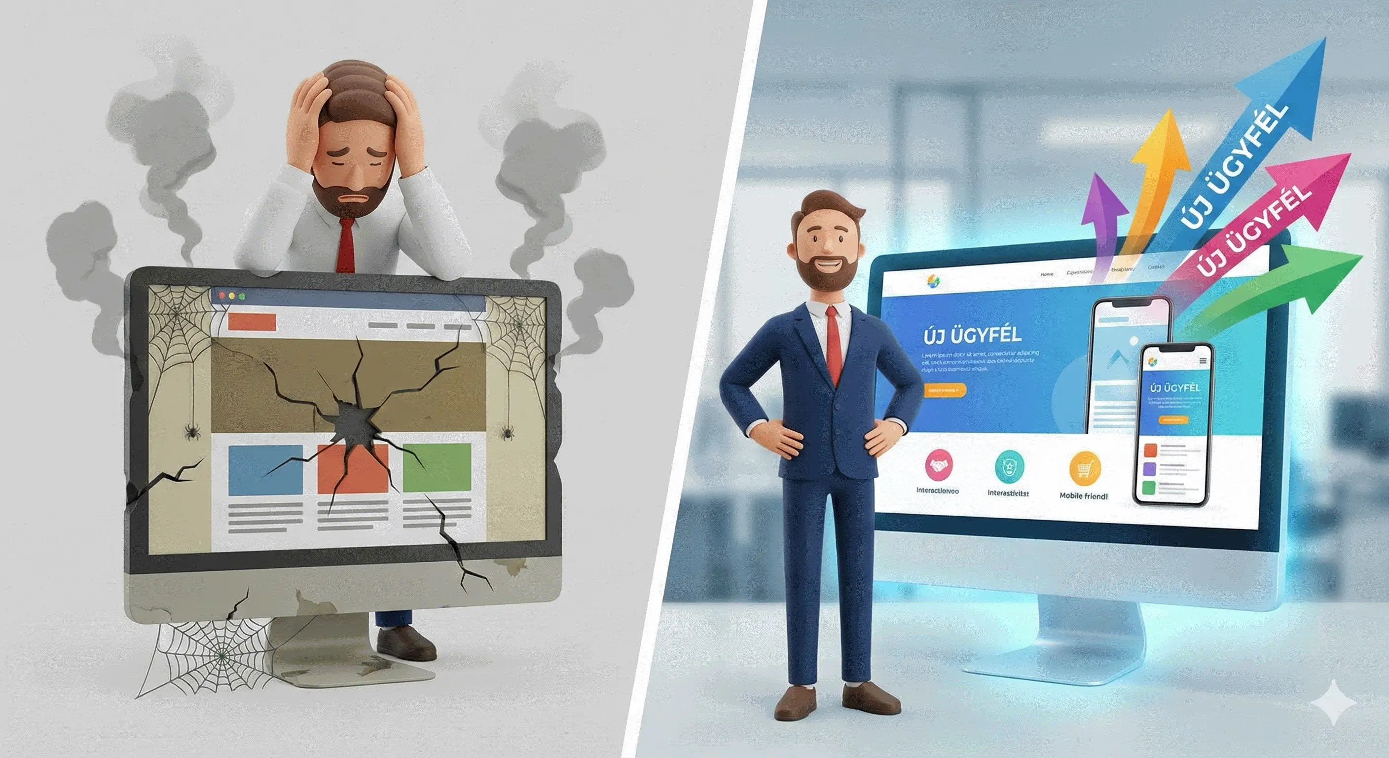 Modern weboldal laptopon és mobilon